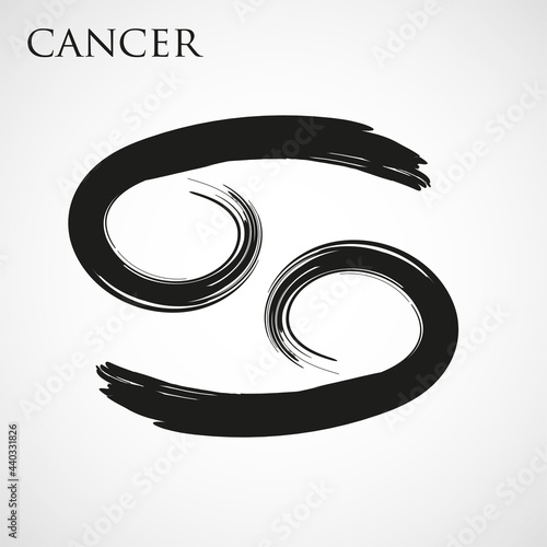 Cancer zodiac symbol isolated on white background. Brush stroke Cancer zodiac sign. Hand drawn vector illustration