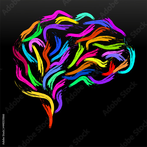 Abstract creative brain with paint strokes stock. Colorful vector illustration
