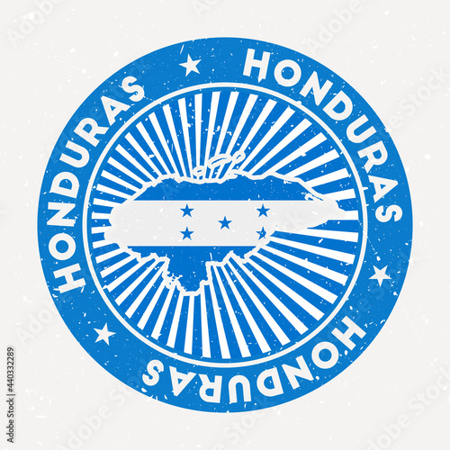 Honduras round stamp. Logo of country with flag. Vintage badge with circular text and stars, vector illustration.