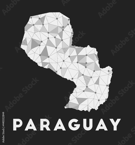 Paraguay - communication network map of country. Paraguay trendy geometric design on dark background. Technology, internet, network, telecommunication concept. Vector illustration.