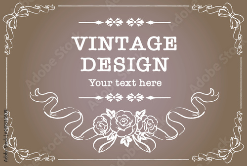 アンティークなお花とリボンの装飾フレーム、デザイン素材