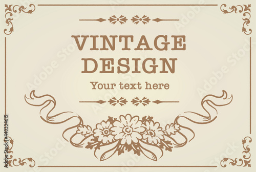 アンティークなお花とリボンの装飾フレーム、デザイン素材
