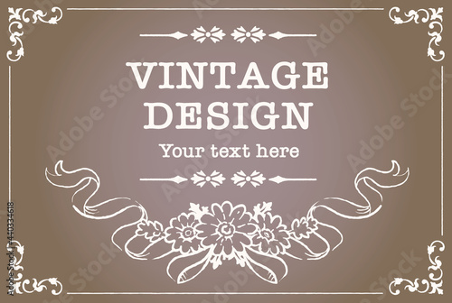 アンティークなお花とリボンの装飾フレーム、デザイン素材