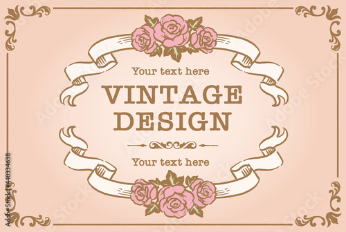 アンティークなお花とリボンの装飾フレーム、デザイン素材