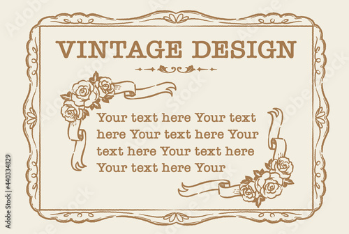 アンティークなお花とリボンの装飾フレーム、デザイン素材