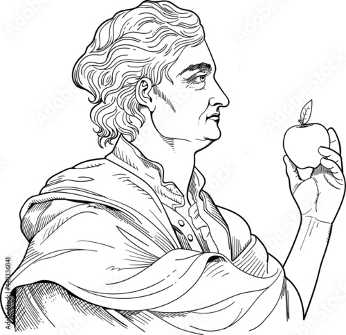 Isaac Newton line art style portrait. Vector