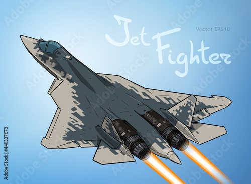 Modern Russian jet fighter aircraft. Vector draw