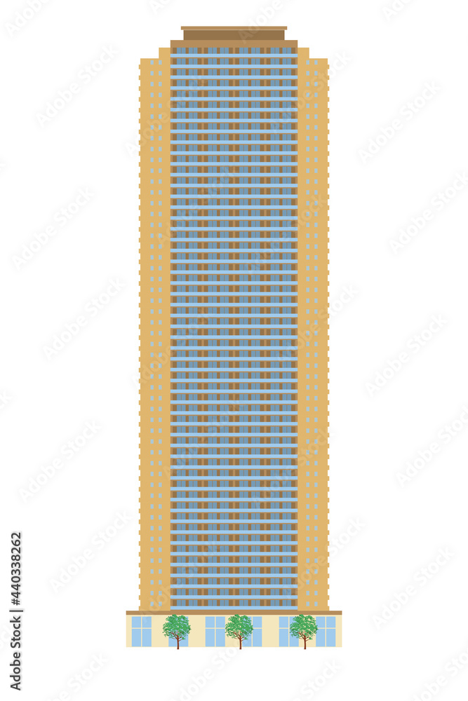 タワーマンションのイラスト｜高層ビル高層建築　不動産投資イメージ　白バック