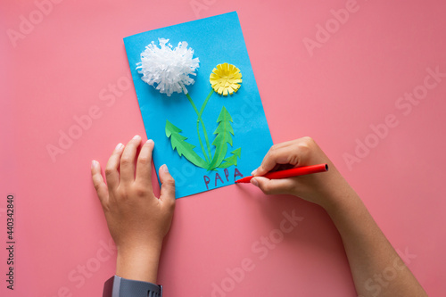 making greeting card for father's day, children's art project, DIY, drawing and gift