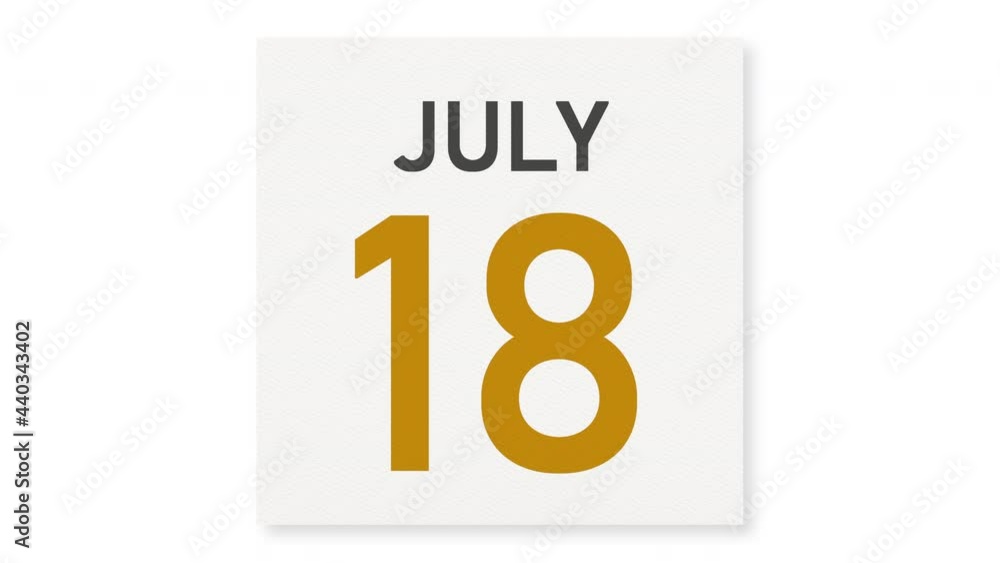 July 18 date behind crumpled paper page of a calendar, 3d animation July 18 date behind crumpled paper page of a calendar, 3d animation