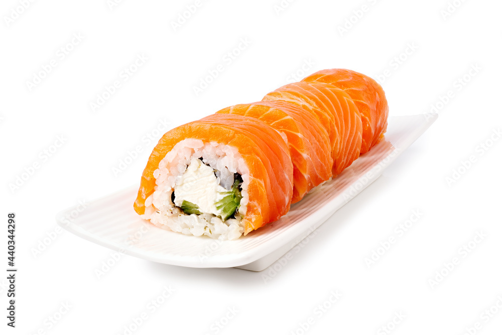 Maki sushi - philadelphia on plate isolated on white Maki sushi - philadelphia on plate isolated on white
