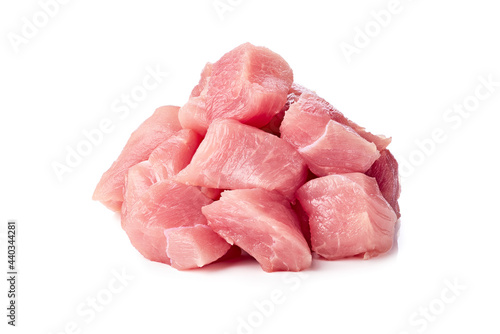 Heap of chopped raw pork meat on white