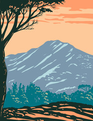 Ingelijste posters Meloenkleur Retro poster Mount Tamalpais Californië  © Redwater Vectors
