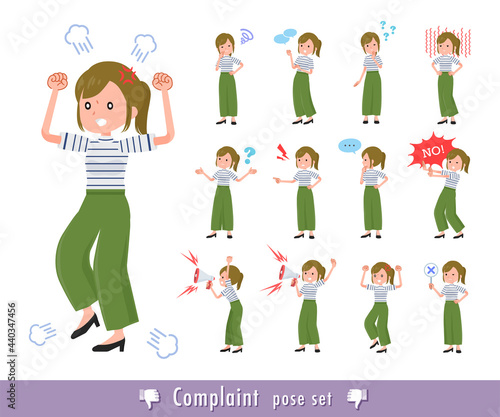 不満を表現しているカジュアルファッション女性のセット