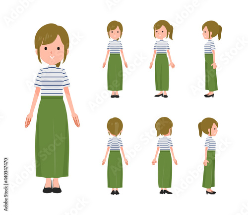 立っているカジュアルファッション女性のセット