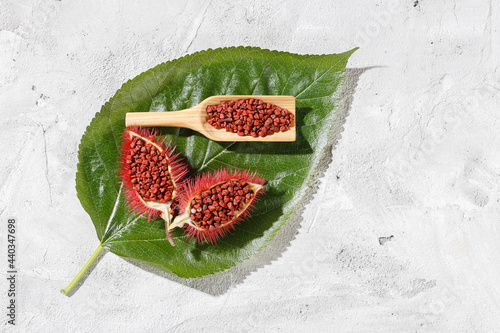 Annatto seeds, Onoto, Annatto, Bixa orellana, natural red pigment photo