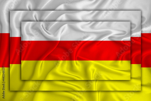 south ossetia flag on background texture. Three flags are superimposed on each other. The concept of design solutions. 3D-rendering photo