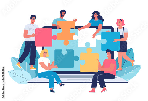Business people team work. Colorful puzzle vector illustration