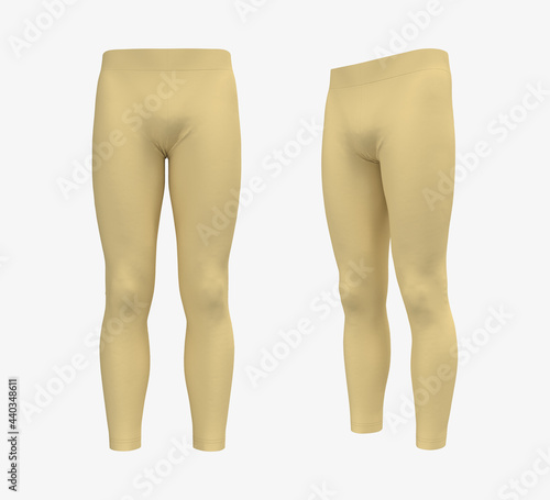 Blank leggings mockup, front and side views. Sweatpants. 3d rendering, 3d illustration.