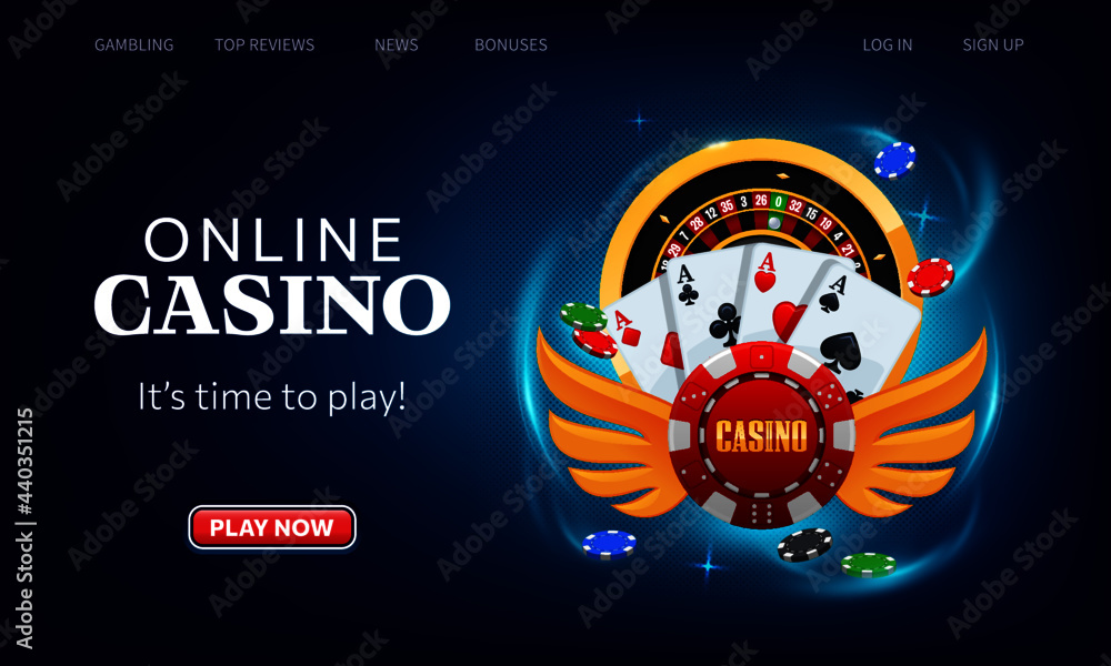 Playing cards, roulette wheel and poker chips fly casino. Poker online  casino vector illustration. Website homepage interface UI template. Landing  web page with infographic concept hero header image. Stock Vector | Adobe