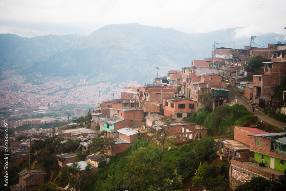 View of houses on hillside in Medellin, Colombia.