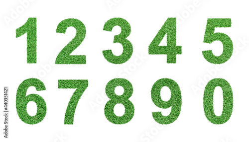 Grass numbers 0 - 9, Isolated on white background. Eco green environment symbol