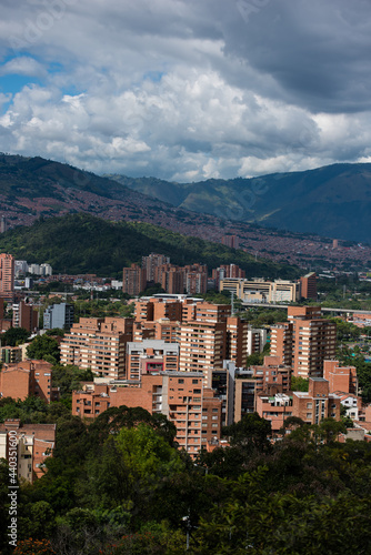 Rolling hills and village of Bogota Colombia. Vertical view © Jessica