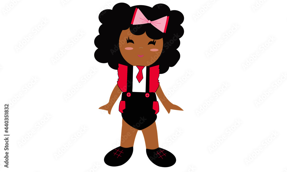 Obraz premium Beautiful black doll with curly hair and pink with black clothes with all the cuteness and personality