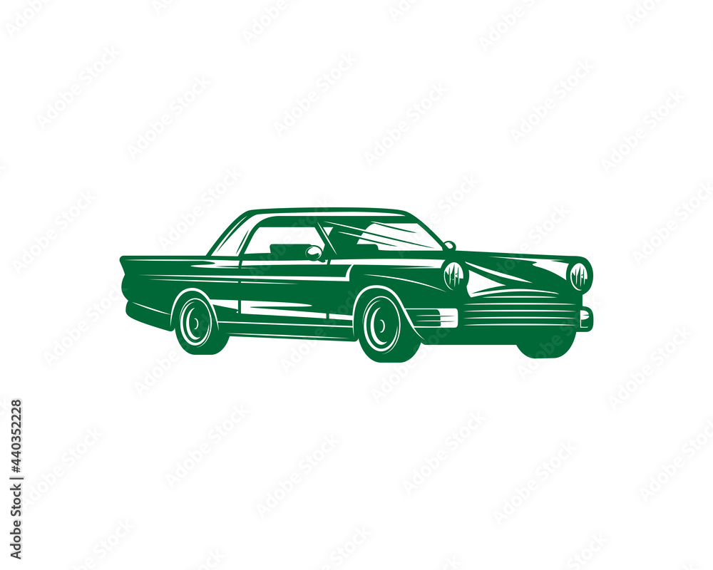 vintage car isolated on white background. icon logo retro car. line art hand drawing