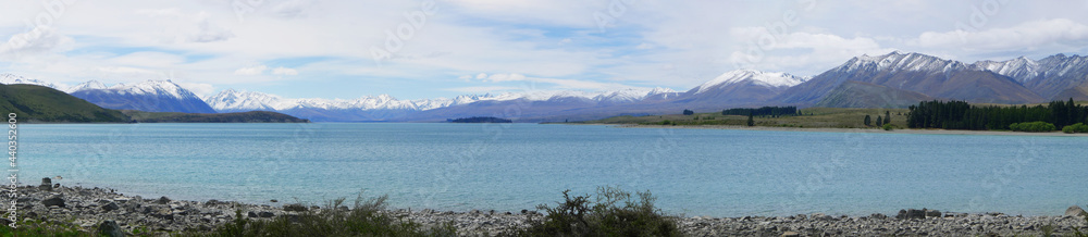 snow mountain and lake Tekapo in New Zealand