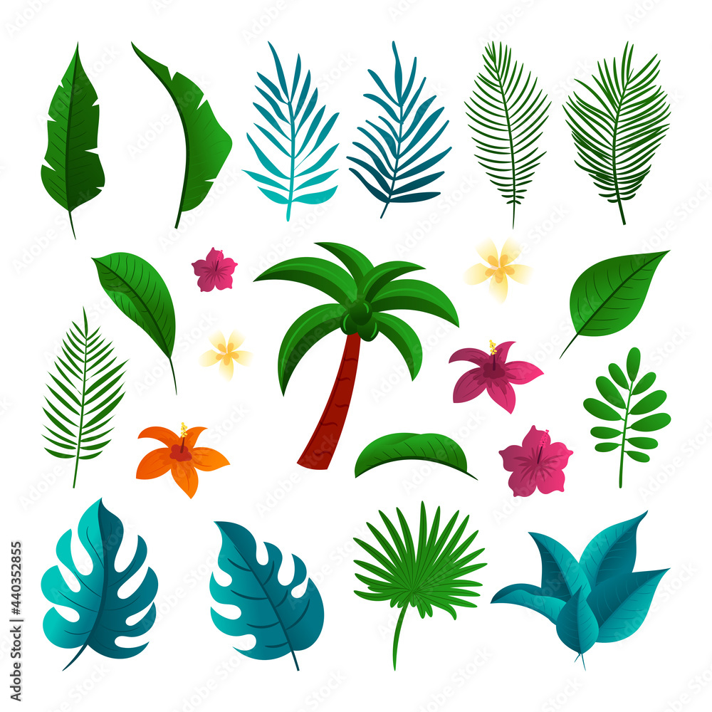 Tropical Summer holiday Clipart element set with simple flat style