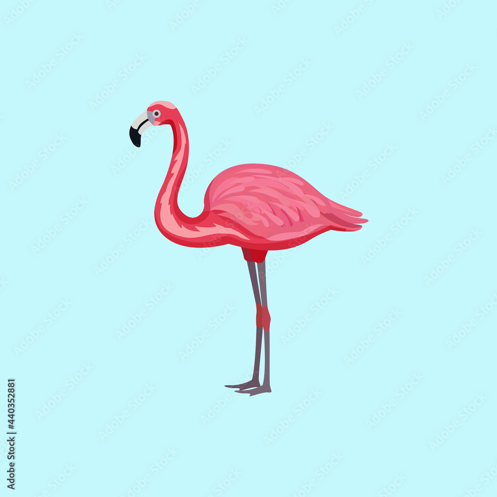 Obraz premium icon pink flamingo bird on b;ue background.