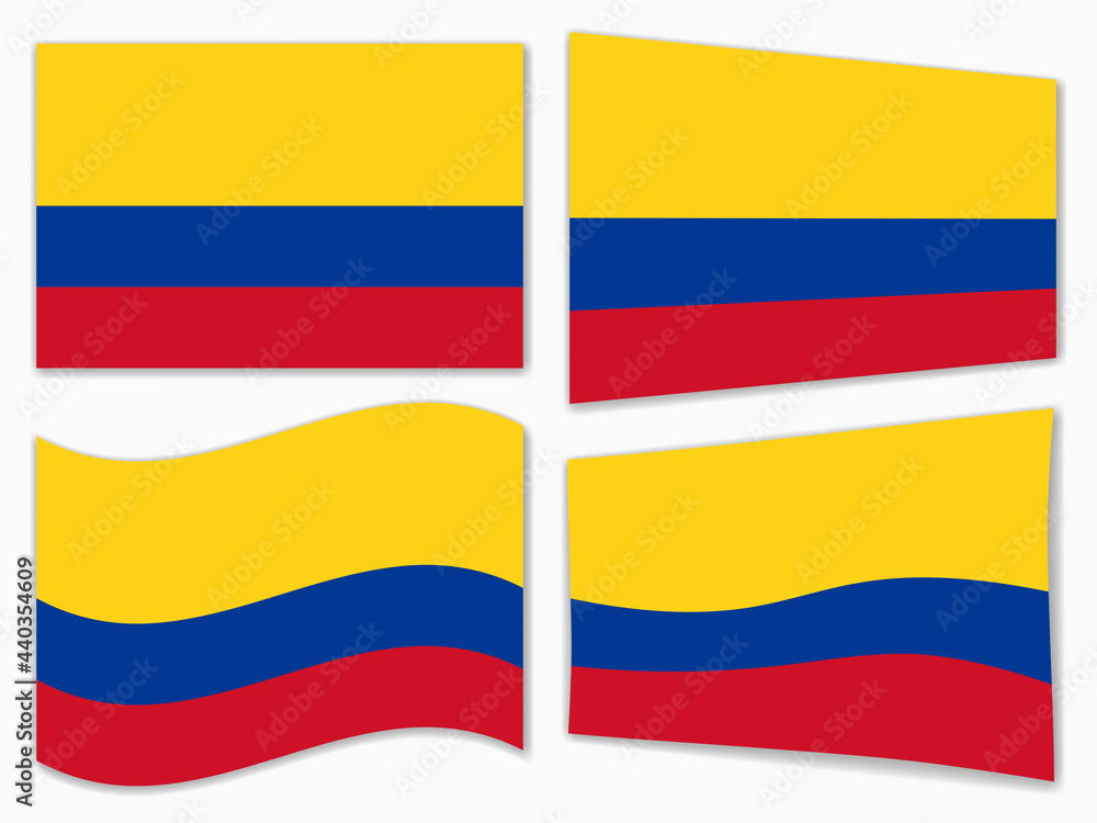 Fototapeta premium isolated the Colombia flag set waving by the wind shapes, element for icon, label, banner, button etc. vector design.