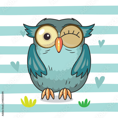 cute winking owl character vector