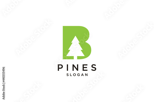 initial letter B with Hemlock, Evergreen, Pines, Spruce, Cedar trees logo design template