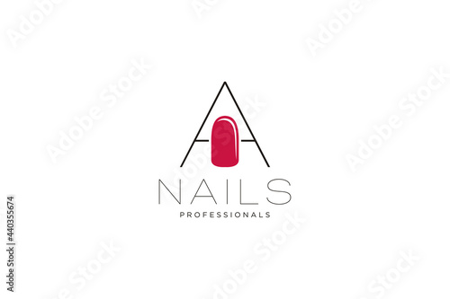 initial letter A with Nails logo. Vector icon business sign template for beauty industry, nail salon, manicure, boutique, cosmetic procedures.