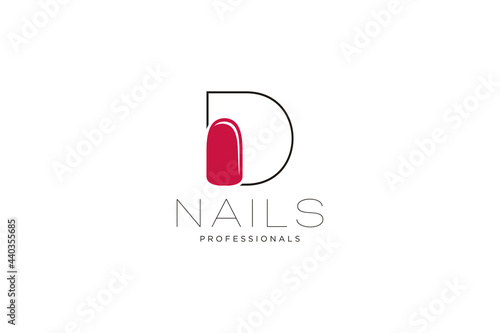 initial letter D with Nails logo. Vector icon business sign template for beauty industry, nail salon, manicure, boutique, cosmetic procedures.