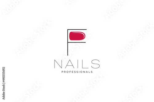initial letter F with Nails logo. Vector icon business sign template for beauty industry, nail salon, manicure, boutique, cosmetic procedures.