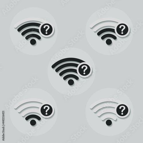 Set of wifi icon with question mark. Wifi help, info. Unknown network, connection problem. Illustration vector