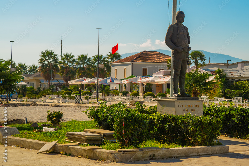 VLORAVLORE, ALBANIA Statue of Isa Boletini in Vlora. Stock Photo