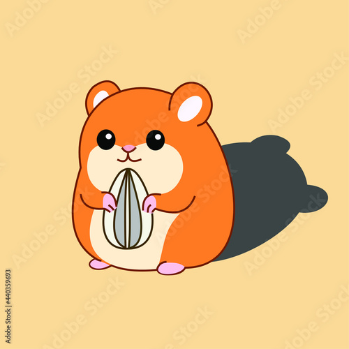 Vector illustration of a cartoon hamster holding sunflower seeds.