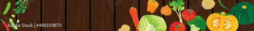 野菜　水彩タッチイラスト 茶色木目背景