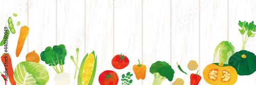 野菜　水彩タッチイラスト 白木目背景