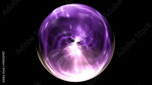 Animated motion of a spiritual meditation in an abstracted crystal ball in a dark background glowing energy flowing in magic crystal ball. Calling spirits to talk, person's fate in sorcerer's hands.4K