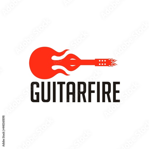 Guitar fire red color logo design in vintage retro