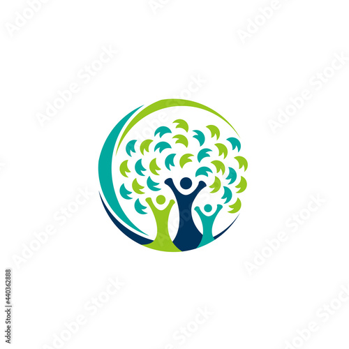 family tree parenting logo icon, circle people tree family wellness logo symbol icon vector design