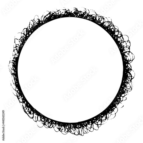 Doodle circle frame, wreath. Black and white illustration isolated