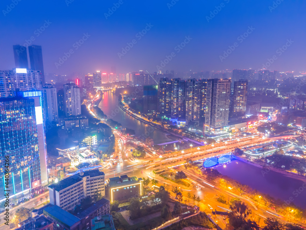 Aerial photography Sichuan Chengdu city architecture landscape skyline night view