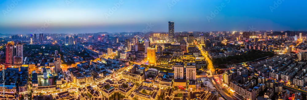 Aerial photography of Xuzhou, Jiangsu, urban architectural landscape, skyline night view