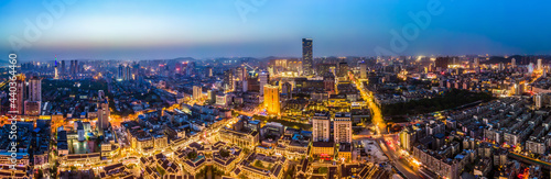 Aerial photography of Xuzhou, Jiangsu, urban architectural landscape, skyline night view